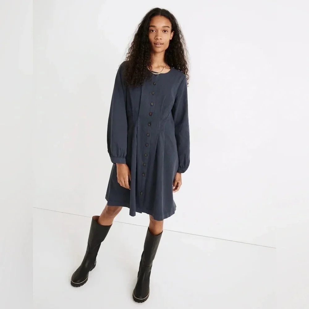 Madewell NWT Responsible long sleeve button front mini dress Size: 0 - Picture 1 of 8